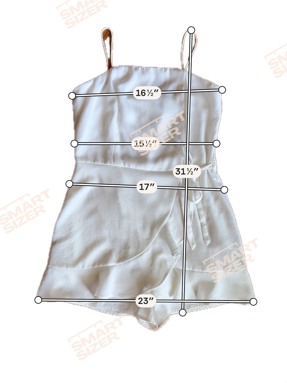 White Spaghetti Strap Ruffle Romper by She and Sky, large feminine romantic - Picture 12 of 12